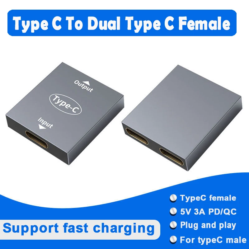Divisor tipo USB C de , Adaptador tipo hembra a Dual tipo hembra, 1 en 2, solo admite carga