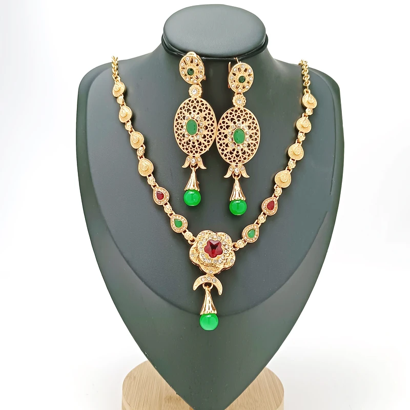 

Arabian Wedding Jewelry Set Bridal Jewelry Earring Necklace Set Gold-plated Rhinestone Necklace Ethiopian Women's Earrings