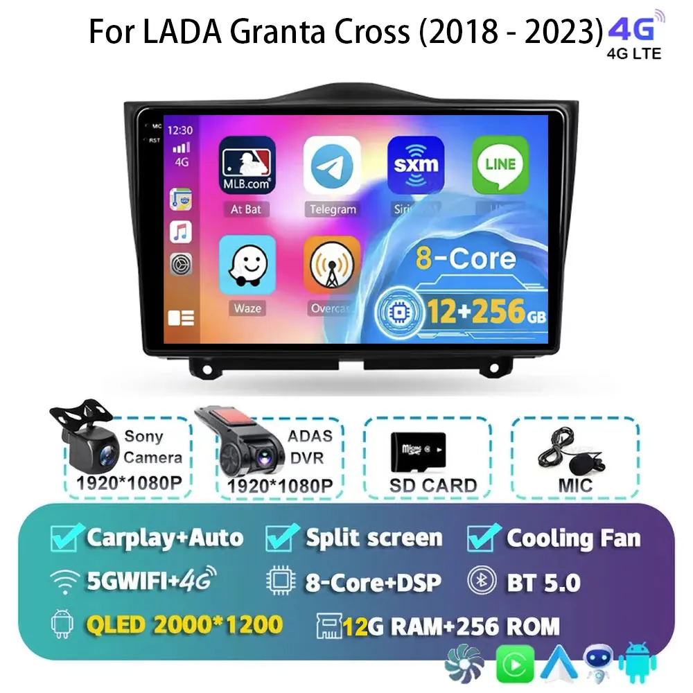 

Автомобильный радиоприемник 2Din Android 15 для LADA BA3 Granta Cross 2018-2019, навигация 4G Carplay, мультимедийный видеоплеер, стерео DVD, головное устройство