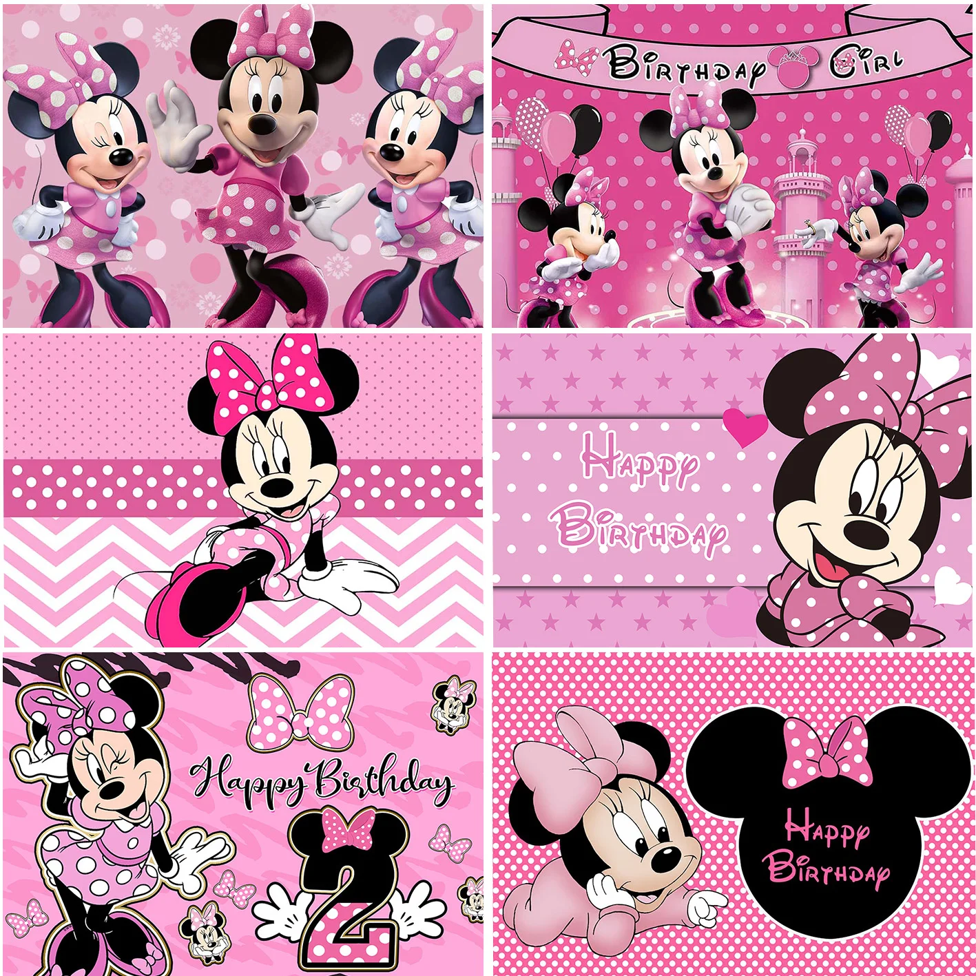 Mickey Minnie Mouse Girls Birthday Party Pink Photography Backgrounds Backdrop Baby Shower Wedding Photography Banner Props