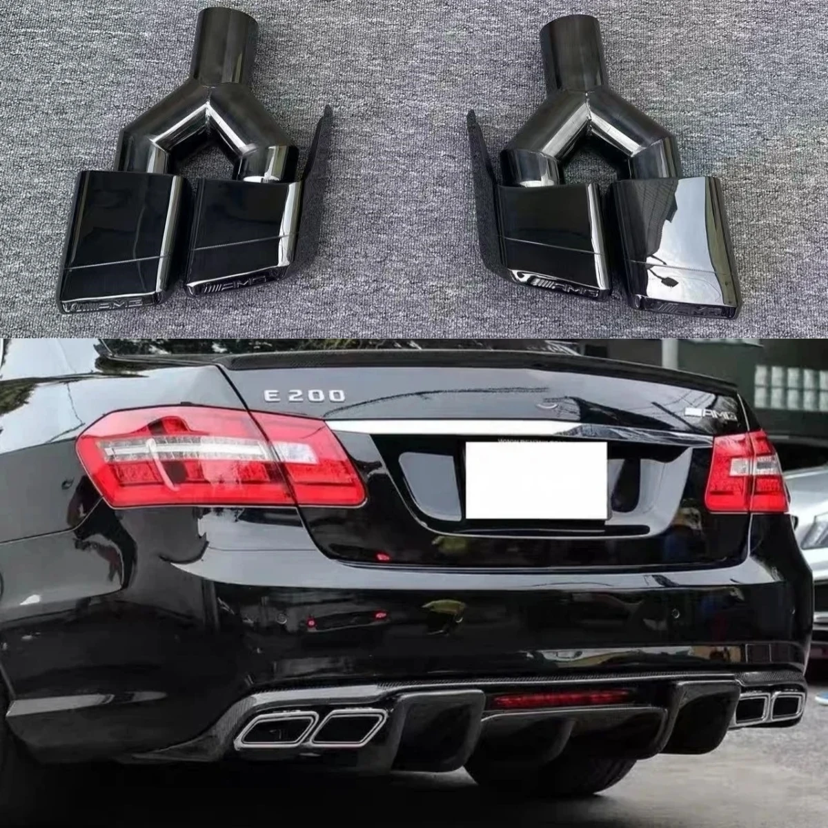 Фото Для Mercedes-Benz W212 E-CLASS E63 AMG E500 E300 E200 4-дверный Sport 2009-2013 Задний бампер, диффузор, выхлопная труба, черный/серебристый №1
