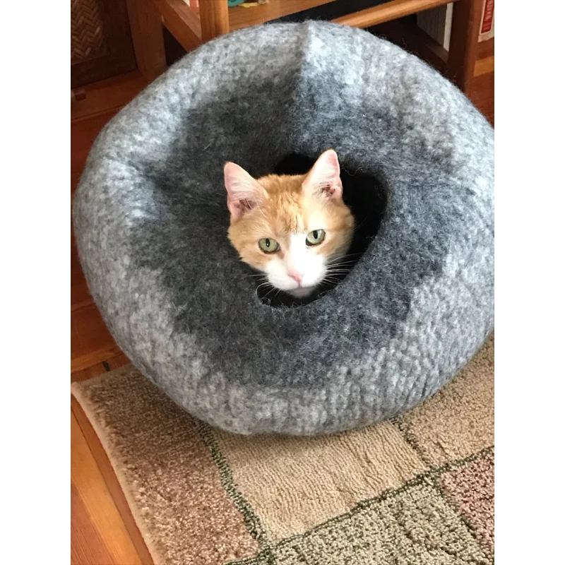 

Grey Ombre Cat Cave Bed Large by Walking Palm - ships now from usa / Cat Bed / Pet Bed / Hand Felted Wool cat mat pet bed