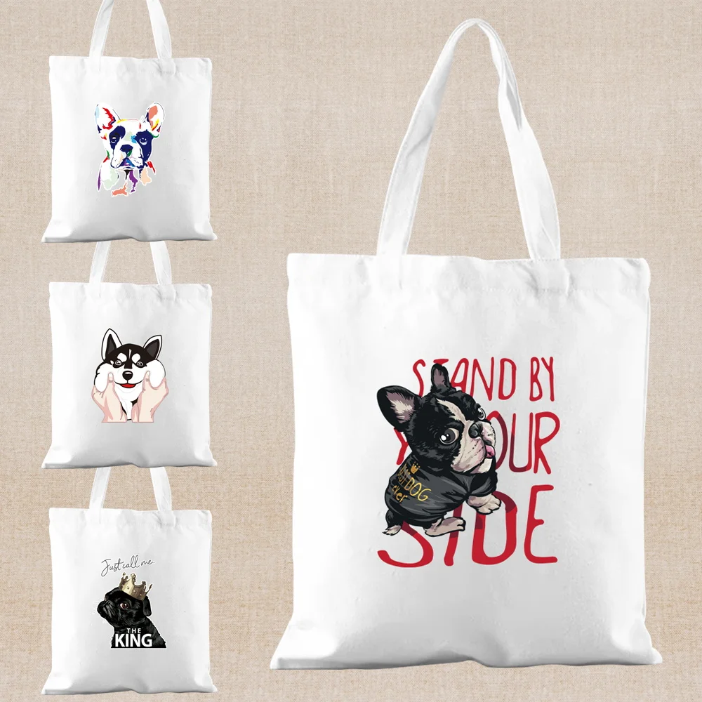 

Canvas Shopping Bags Dogs Printing Tote Bags Shopper Shoulder Bag Harajuku Fashion Handbags Women Reusable Eco Bag Sundries Bag