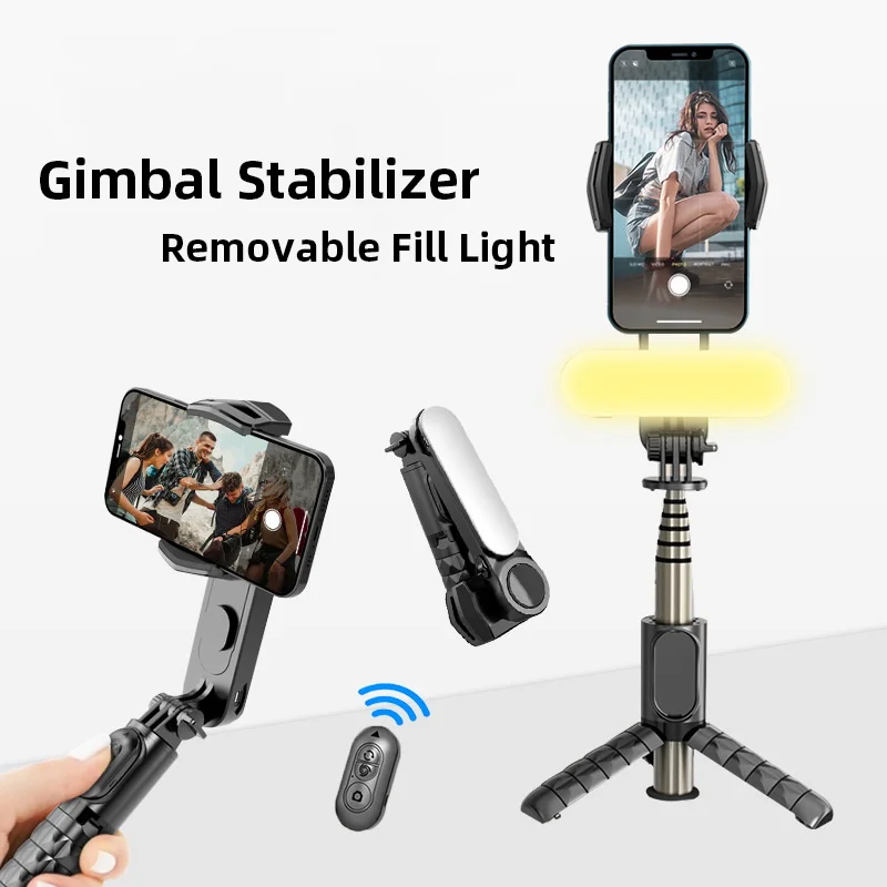 Handheld Gimbal Stabilizer Mini Selfie Stick Tripod with Removable Fill Light Wireless Remote Portable Phone Stand Holder New