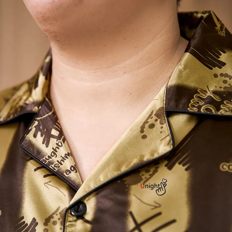 Summer Men's Pajamas Sets Silk Short sleeved Sleepwear Ice Silk Plus Size 7XL Pajama set Home Clothing Pyjamas Suit Home Wear