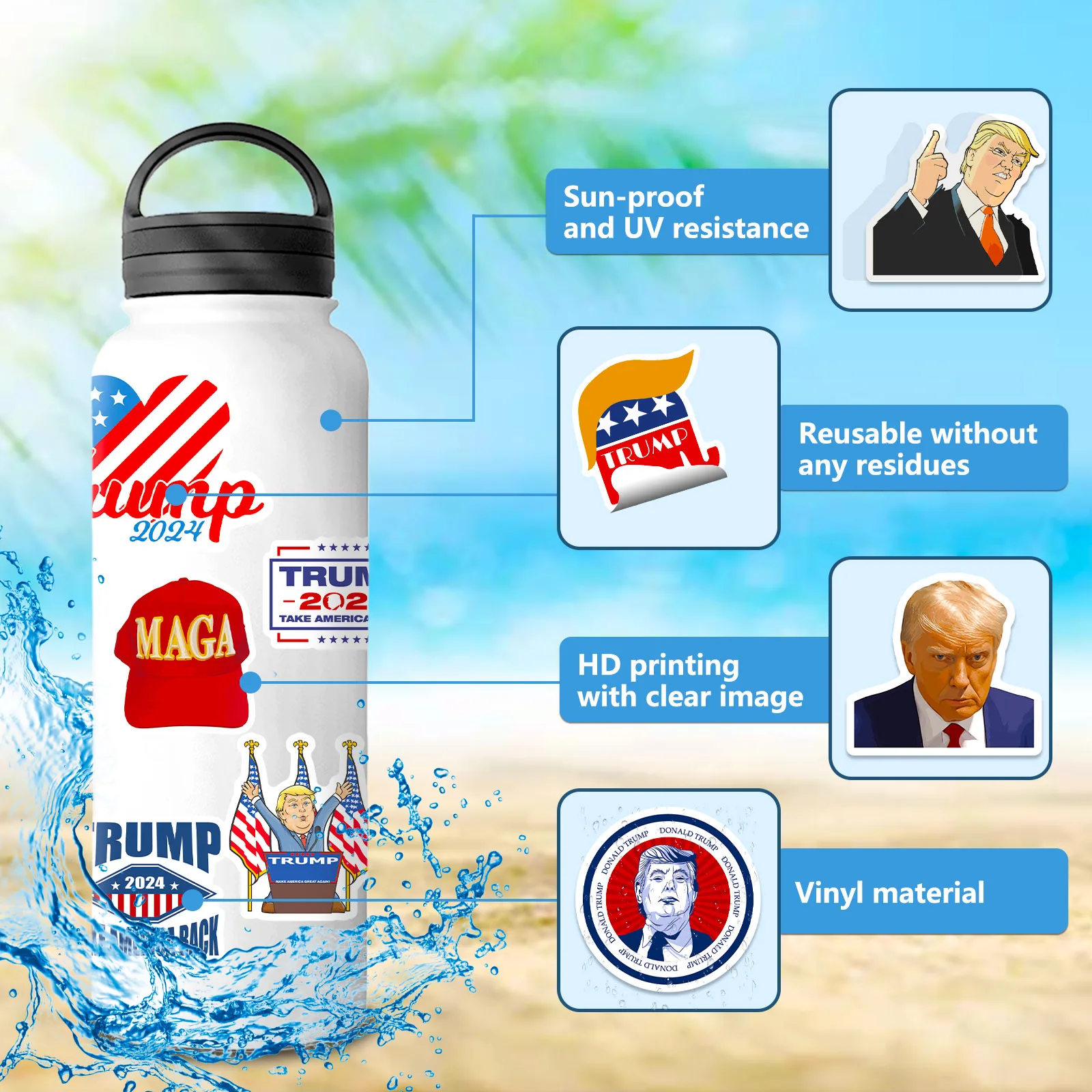 Наклейки Дональд Трамп 50 шт. наклейки на тему выборов 2024 года украшение для