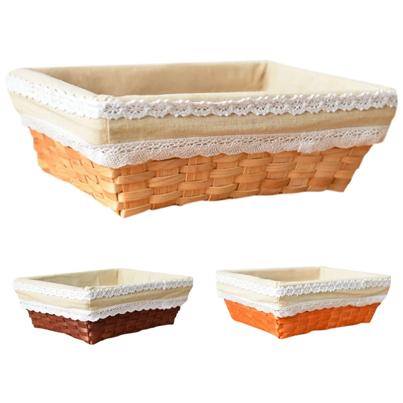 

Box Storage Basket Desktop Wood Chip Woven Storage Basket Cosmetics Sundries Snack Storage Box
