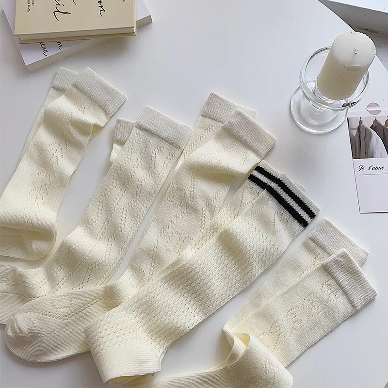 

Patterned Knee Socks Women College Solid Color Long Socks Breathable Thin Cotton Breathable Sock