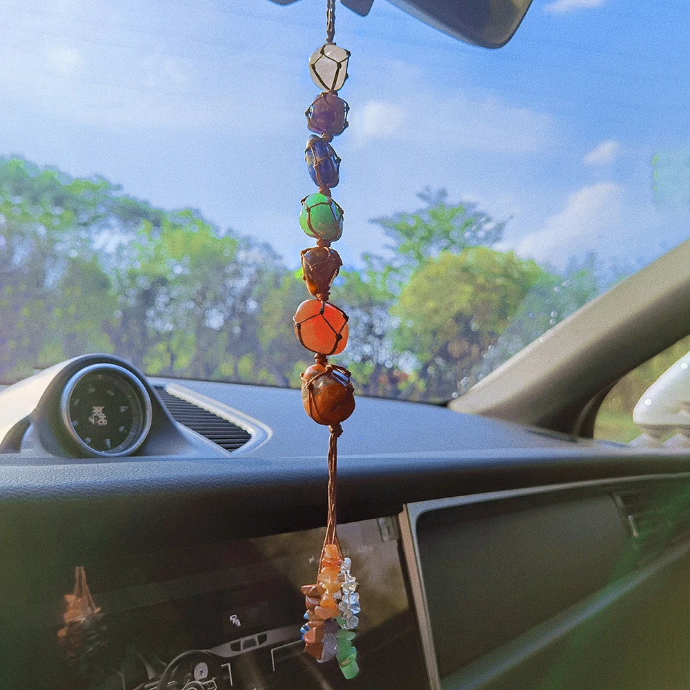 

7 Chakras Natural Decorative Stones Car Hanging Decoration Pendants Spiritual Ornaments for Home Crystal Decor Accessories