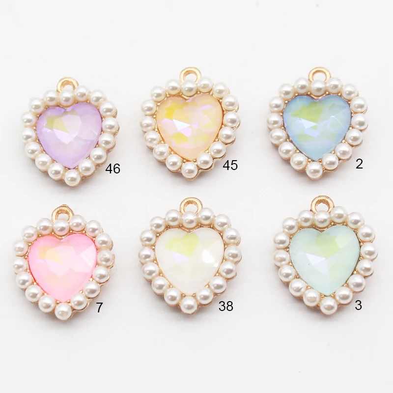 

10pcs Mocha Heart Shaped Alloy Simulated Pearl Pendant Bracelet DIY Earrings Necklaces Bows Hair Clips Decorative Accessories