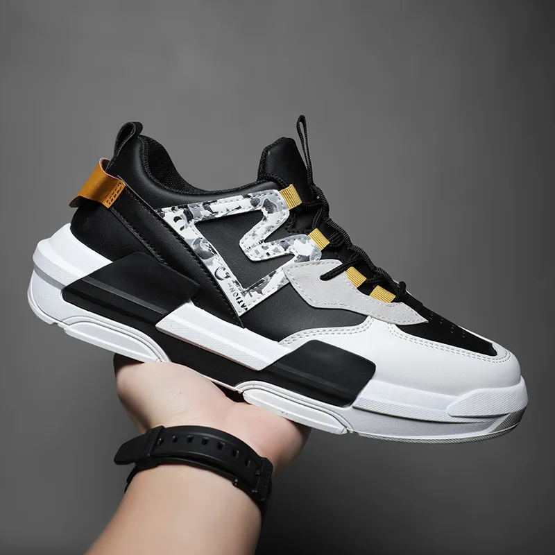 

Men Chunky Sneakers Lace Up Men Running Shoes Black White Platform Thick Sole Sport Casual Shoes Man Fashion Dad Shoes