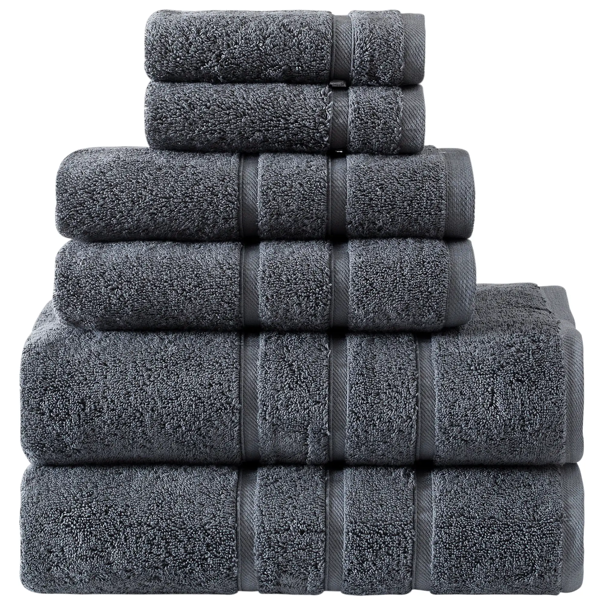 

Towel Set of 6 - Cotton Hotel Bathroom Towels, Dark Grey High Quality Face Bath Towels