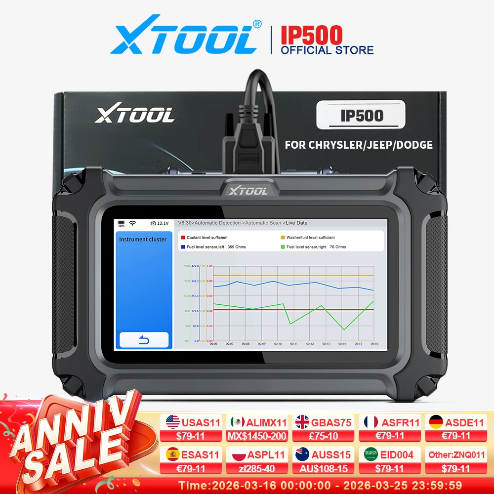Фото Автомобильный сканер XTOOL IP500-DJC для Chrysler/Jeep/Dodge, все системы автомобильного диагностического инструмента, программное обеспечение, бесплатное обновление, добавление FCA AutoAuth №1