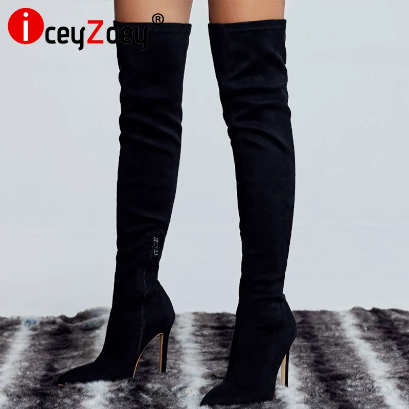 

IceyZoey Size 35-42 Women Long Boots Solid Color Winter Shoes 2022 New Arrival Over Knee Boots Stiletto Female Footwear