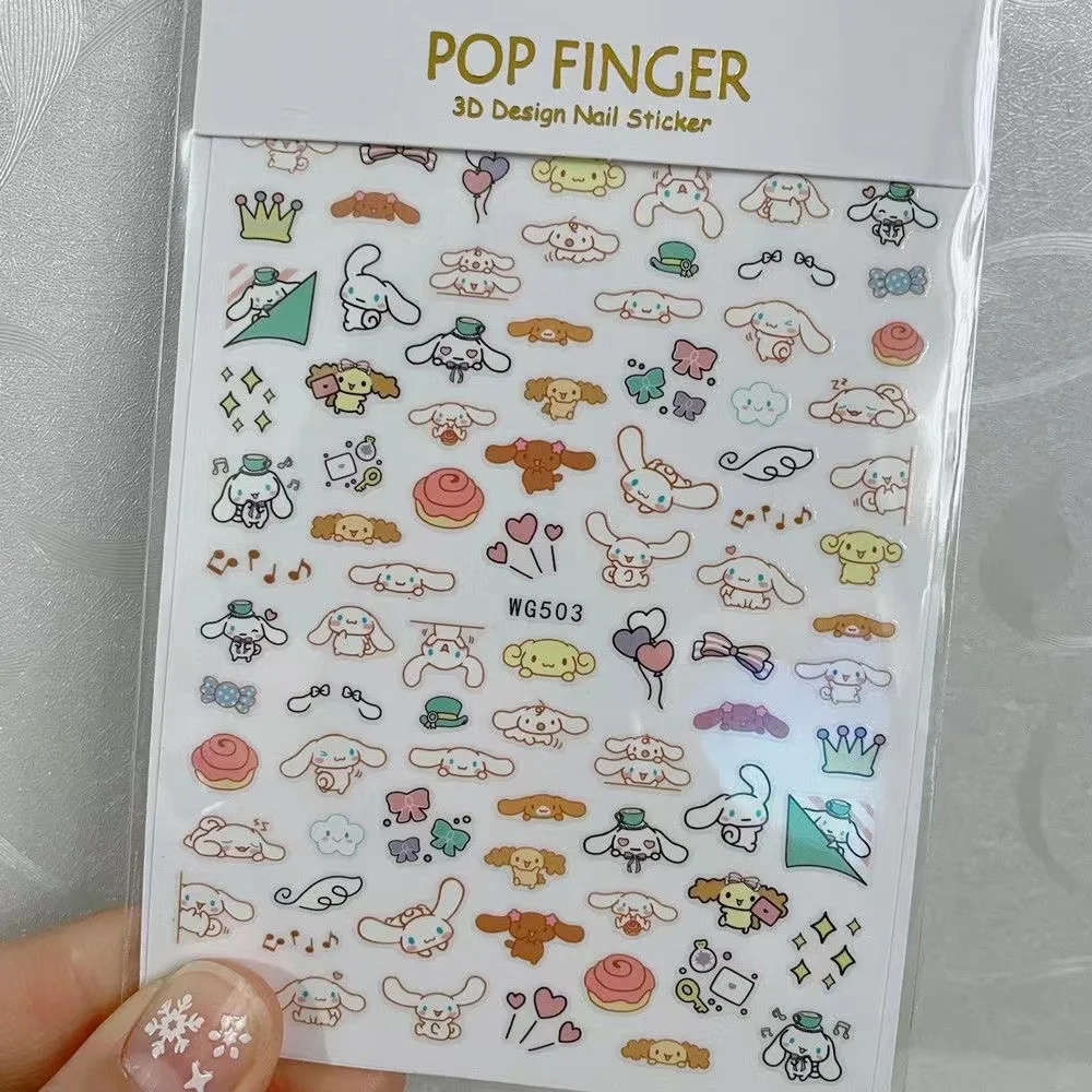 1PCS Sanrio Cute Hello Kitty Stickers For Nails Cartoon Kuromi Nail supplies Accessories Anime Characters Press On