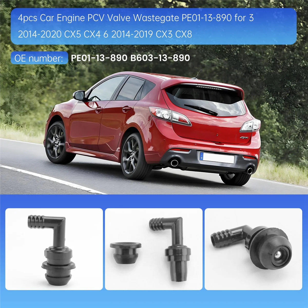 4 шт. клапан PCV двигателя автомобиля Wastegate PE01-13-890 для Mazda 3 2014-2020 CX5 CX4 MAZDA 6 2014-2019 CX3 CX8