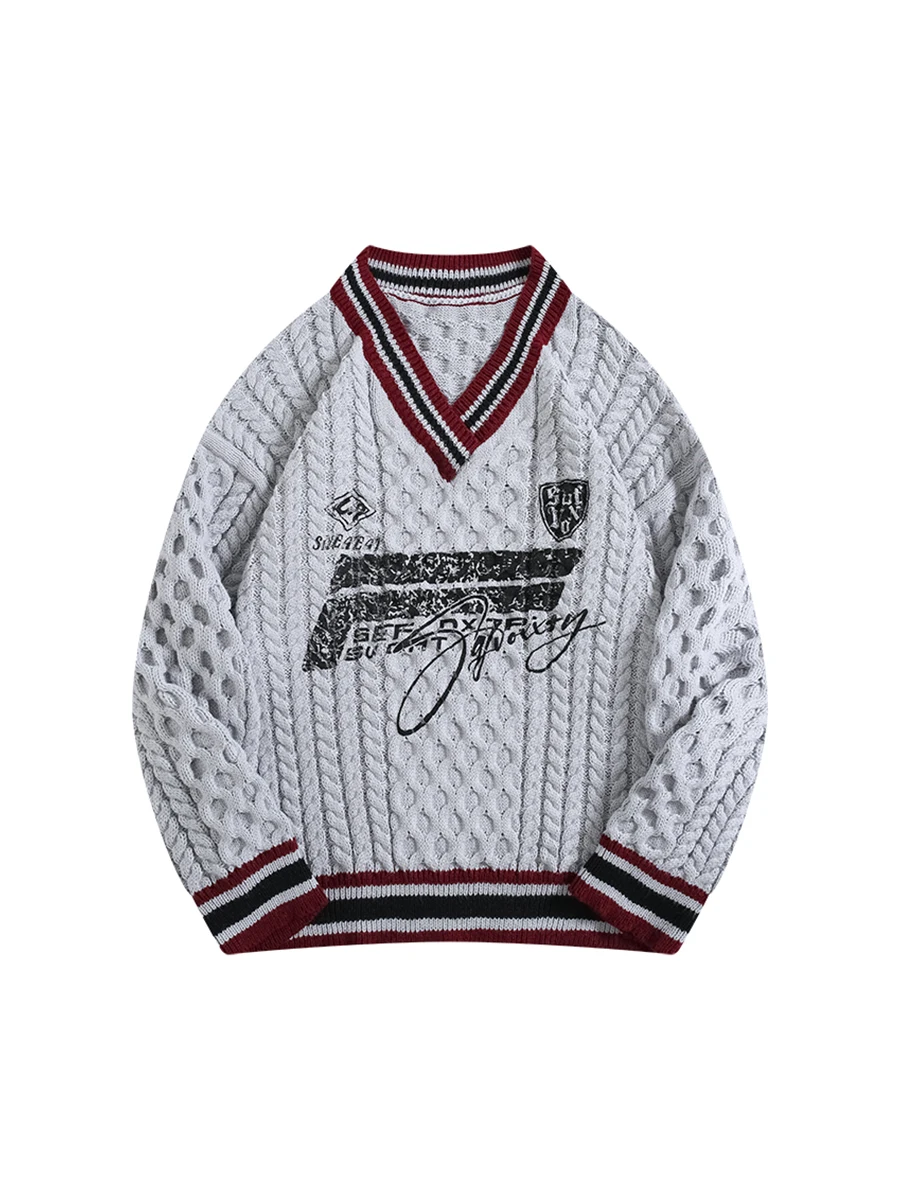 Осень-зима японский студенческий стиль контрастной полосатый свитер с v-образным