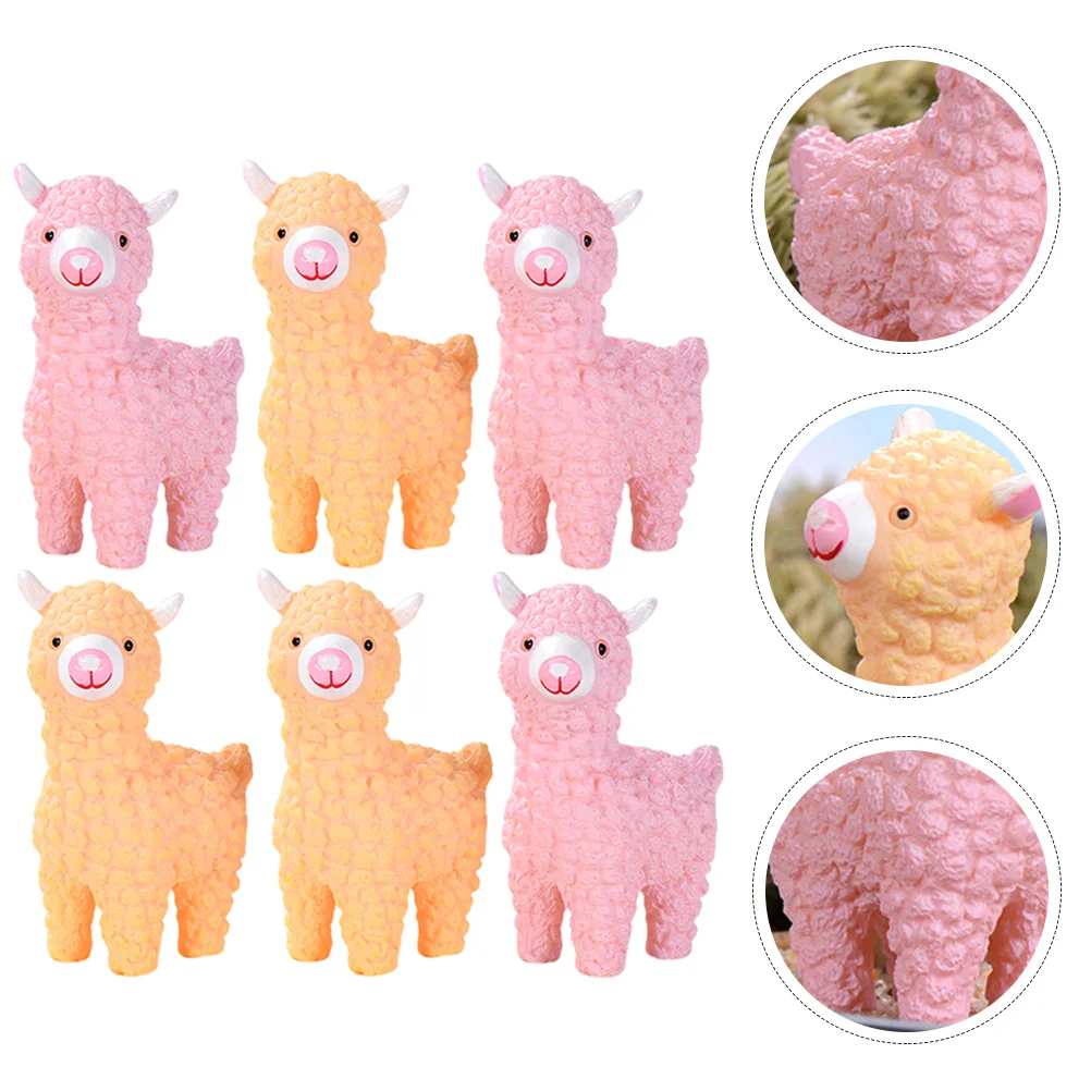

6 Pcs Sculpture Artificial Alpaca Baby Miniture Decoration Garden Figurine Plastic Supply