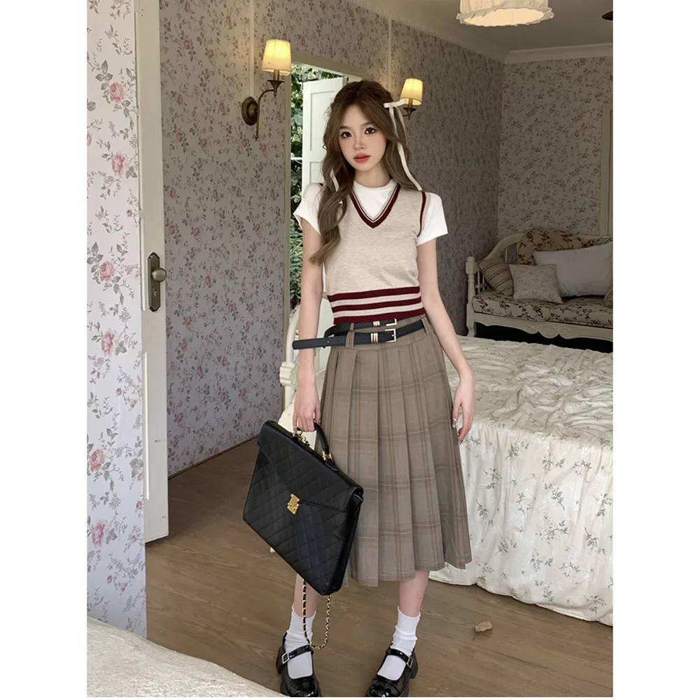 

Женский Школьный костюм в стиле преппи Harajuku, модная клетчатая плиссированная юбка с высокой талией, униформа японской Девушки Y2k, длинные юб...
