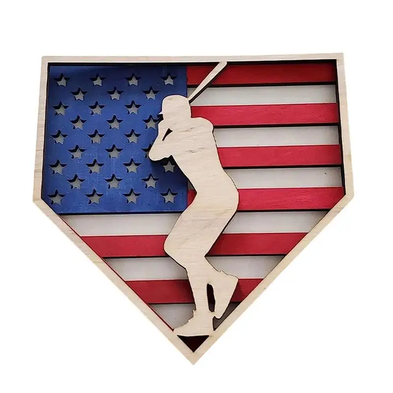 

American Flag Baseball Wooden Art Wall Mounted Colorful Wall Art For Indoor Ornament Portable Collection For Home Decoratio