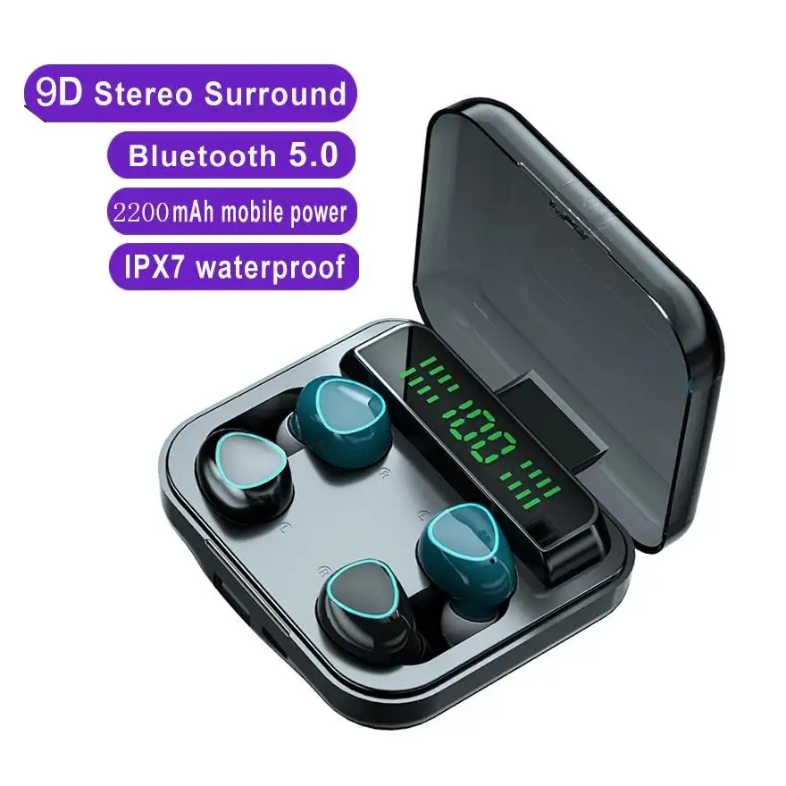 

TWS Bluetooth Earphones 2200mAh Charging Box 2 Pair Wireless Headphone 9D Stereo Sports Waterproof Earbuds Headsets With Mic