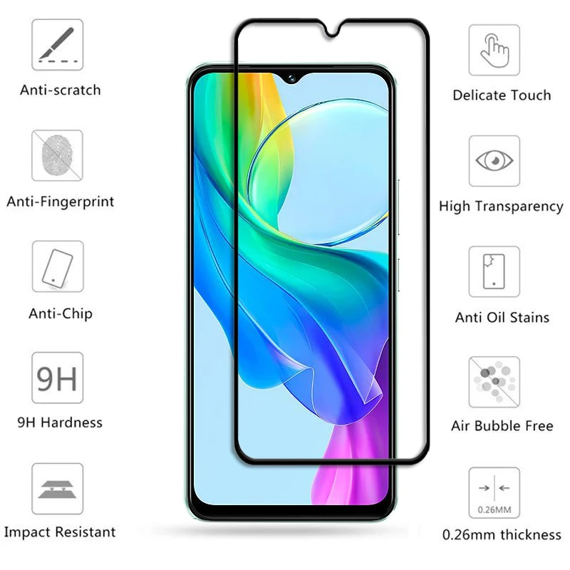 Полное покрытие стекла для Vivo Y03 закаленное стекло Защитная пленка экрана HD