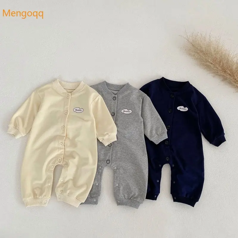 

Mengoqq Newborn Baby Romper Infant Kids Boy Girl Long Sleeve Letter Print Sweatshirt Cotton Jumpsuit Spring Clothes 0-3Y