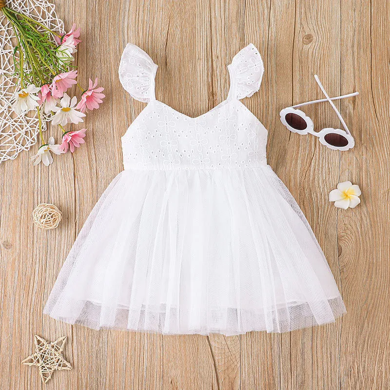 

Летнее платье на бретельках для маленьких девочек, белые детские сетчатые платья для маленьких принцесс, милая одежда