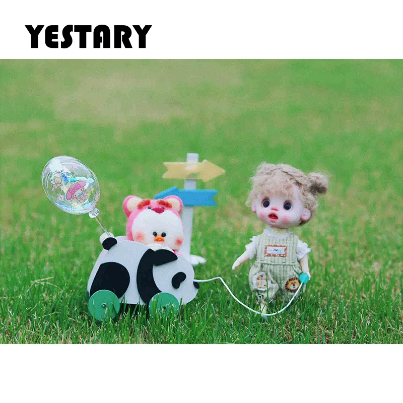 

YESTARY BJD Doll Accessories Panda Cart Toys For Blythe Ob11 1/6 1/12 Dolls House Furniture Storage Box Trolley Toys For Kids