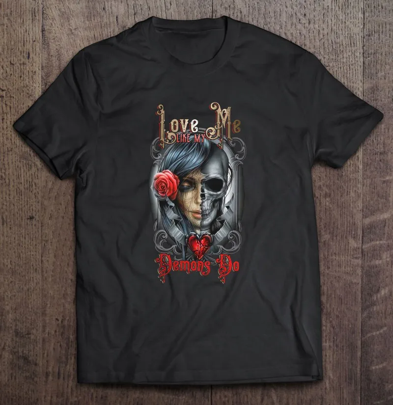 

Футболка оверсайз с надписью «Love Me Like My Demon Do Sugar Skull Roses Demon», Мужская одежда, футболки с коротким рукавом, футболки с мангой
