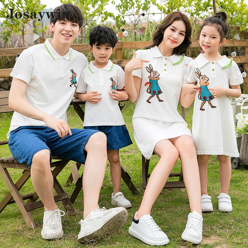 

Mother Kids Family Clothing Sets Daughter Father Polo T-shirt Print Family Look Outfits Parent-child Wear Summer Clothing Sets
