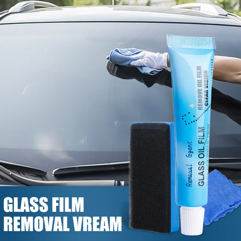 

30g Car Glass Oil Film Remover Glass Film Polishing Cleaner Agent Windshield Glass Home Window Cleaning Liquid with Sponge Towel