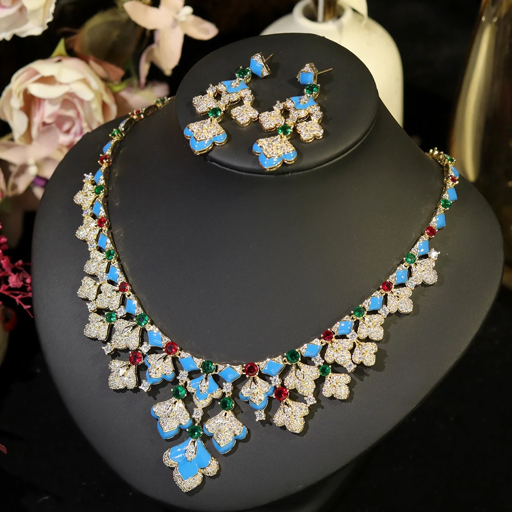 Модные комплекты ювелирных изделий женские роскошные кисточки цирконовый кулон