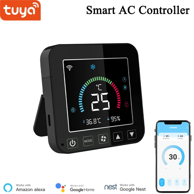 Smart WiFi Temperature Humidity Sensor with LCD Display, Tuya Smart Air Conditioner Remote Control Thermostat  Alexa Compatible 1