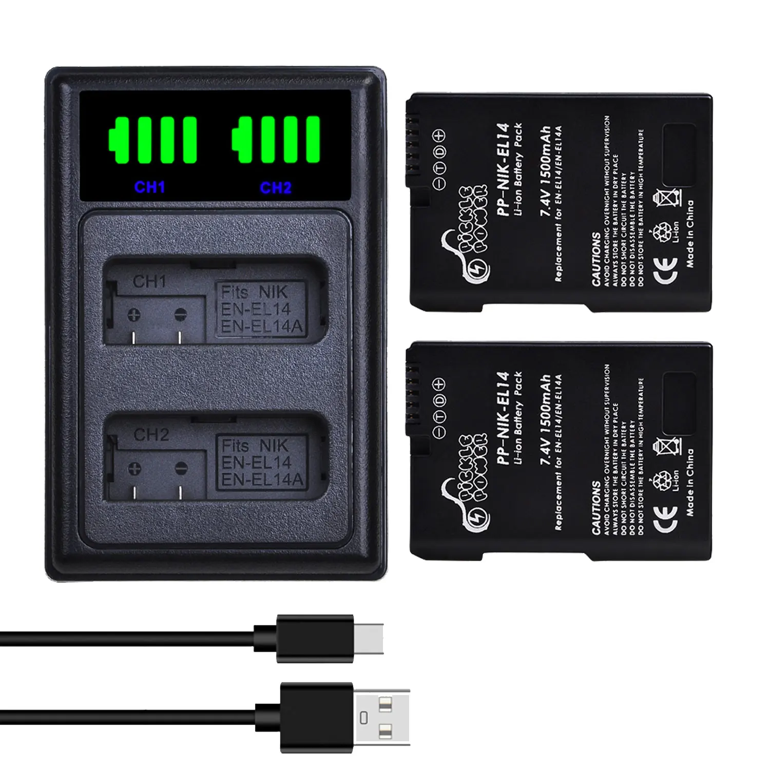 

EN-EL14 Battery for Nikon P7800 P7100 P7000 D3400 D5500 D5300 D5200 D5100 D3100 D3200 D3300 MH-24, USB Charger for ENEL14