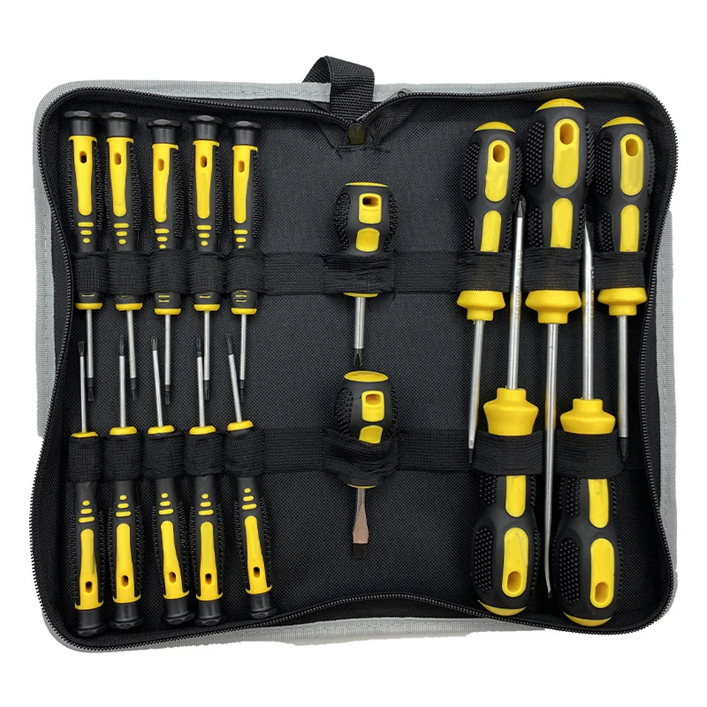 

17pcs Multi-function Slotted Cross Screwdriver Bit Anti-slip Handle With Tool Bag For Disassembly Mobile Phone Repair Hand Tools