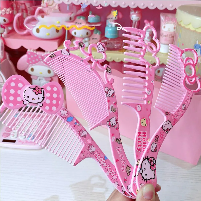 

Kawaii Sanrioed Anime Kittys Cartoon Anti-Static Fine-Tooth Girl Student Heart Hairdressing Curly Hair Comb Beauty Tools Gift
