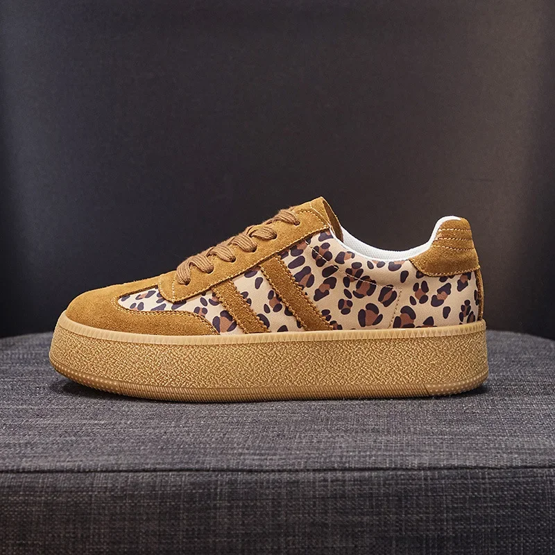 CLAIAMI женские тренировочные туфли из коровьей замши леопардовая кожаная обувь для