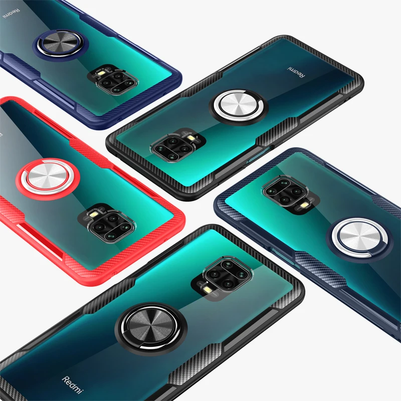 Transparent Magnetic Case For Xiaomi Redmi Note 10 10S 9S 9 Pro Max 8 7 5 9Pro 10Pro Note9 Note10 POCO X3 NFC Ring Holder Covers