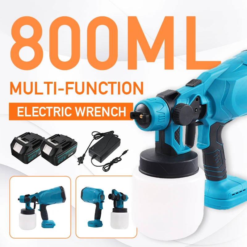 

EU Plug Battery Cordless Paint Sprayer 800ML Electric Spray Gun Household Flow Control Easy Spraying Auto Steel Coating Airbrush