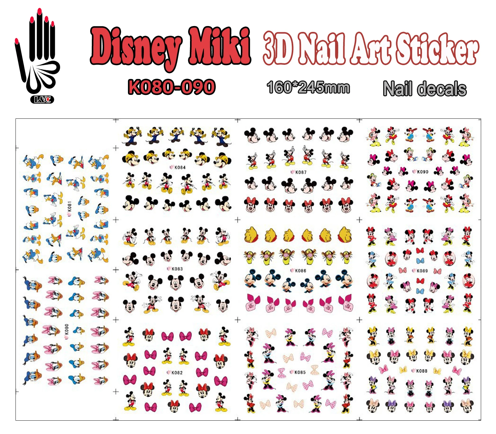 

3D наклейка для ногтей Disney, дневной дизайн, 3d наклейка для ногтей для украшения ногтей (K080-090 IN 1)