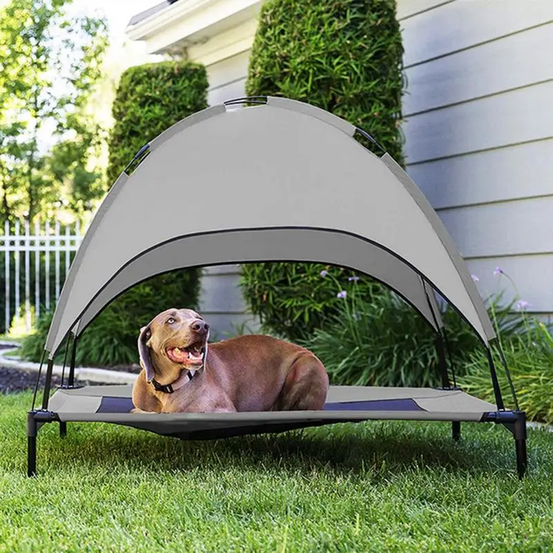 Foldable Elevated Dog Bed With Removable Canopy Portable Dog