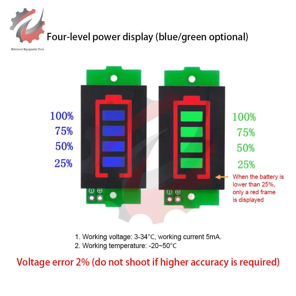 

Индикатор емкости аккумулятора, 1S, 2S, 3S, 4S 8S, одиночный, 3,7 в, литиевый, 4,2 в, синий/зеленый дисплей, тестер электропитания для электромобиля, ли...