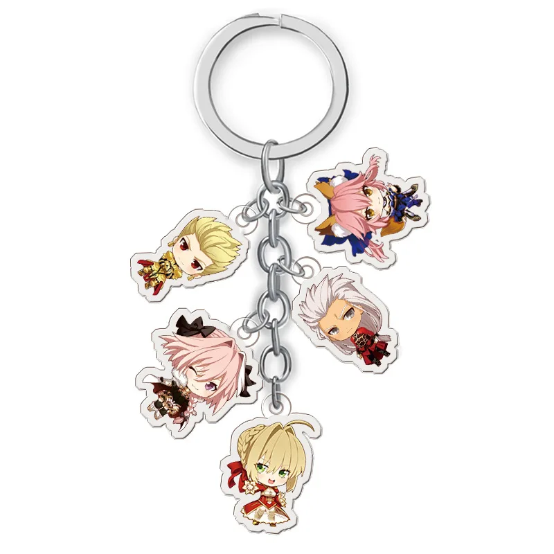 

Anime Acrylic Keychain Fate/stay night Two Side Print Car Key Chain Cartoon Figure Holder Best Friend Keyring Gift