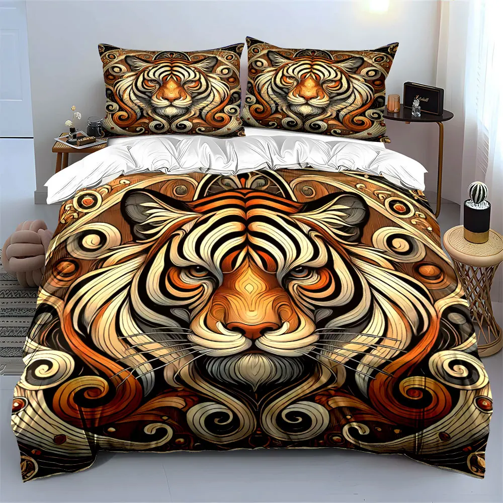 Фото Комплект постельного белья Tiger Art Decor из трех предметов: 1 пододеяльник, 2 наволочки, для односпальных, двуспальных, королевских и очень больших кроватей, подарок №3