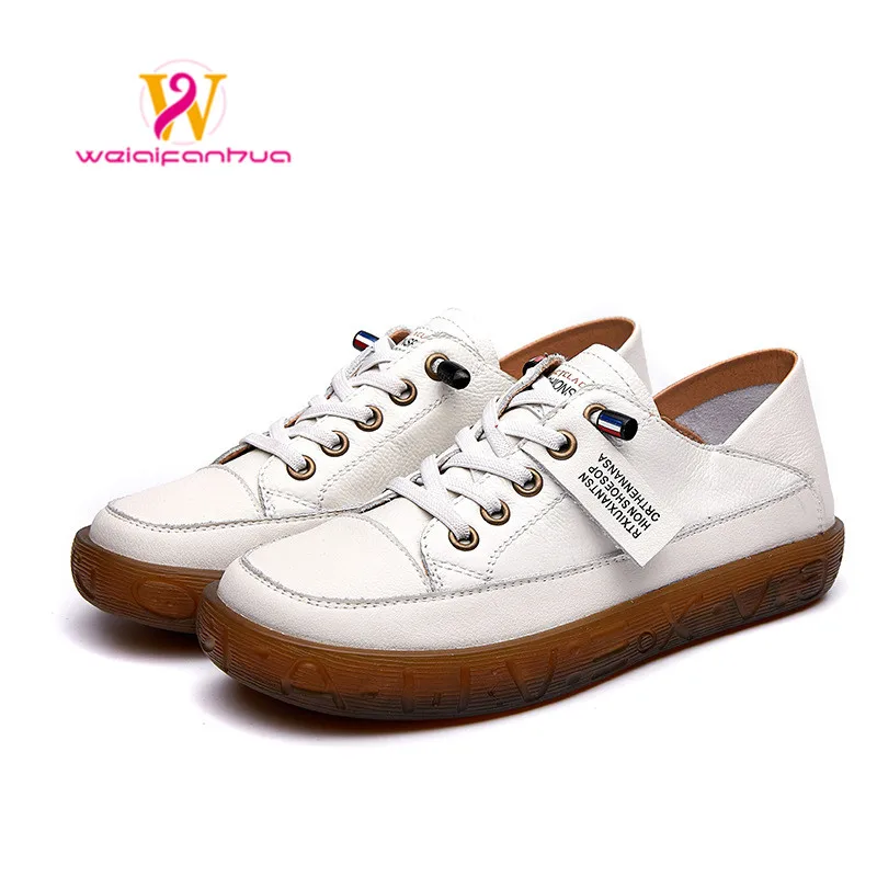 Loafer Shoes Woman Spring 2023 New First Layer Cowhide Low Top Little White Shoes Woman Vintage Soft Soled Student Single Shoes