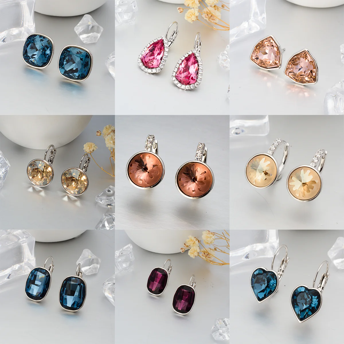 

Charmoment New In Retro Blue Yellow Pink Purple Rhinestone Earrings Crystal Circle Ear Studs For Women Girl Gift