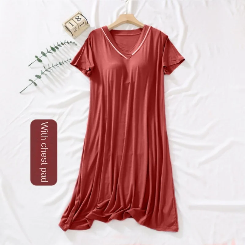 

Ночная сорочка женская однотонная с V-образным вырезом и поясом на резинке