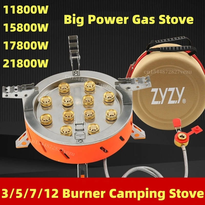 High-power Camping Stove 3/5/7/12 Holes Burner Outdoor Portable Gas Stove Stainless Steel Tourist Gas Burner Picnic Supplies