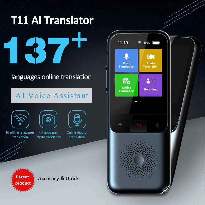 

Смарт-переводчик T11 с голосовым переходом, запись, фотографический перевод, Wi-Fi, искусственный интеллект, переводчик языков